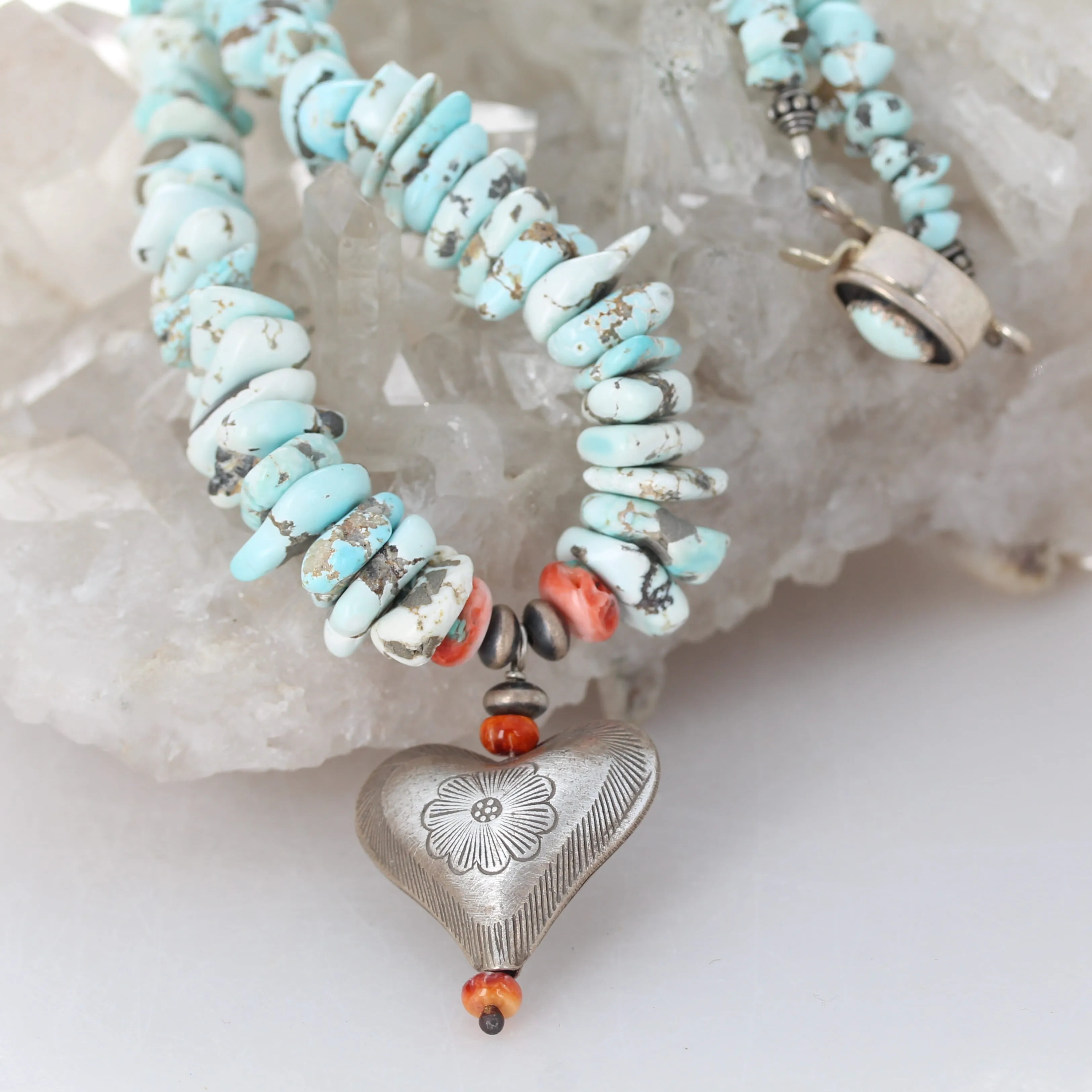 Lone Mountain Turquoise Necklace + Sterling Heart Centerpiece.