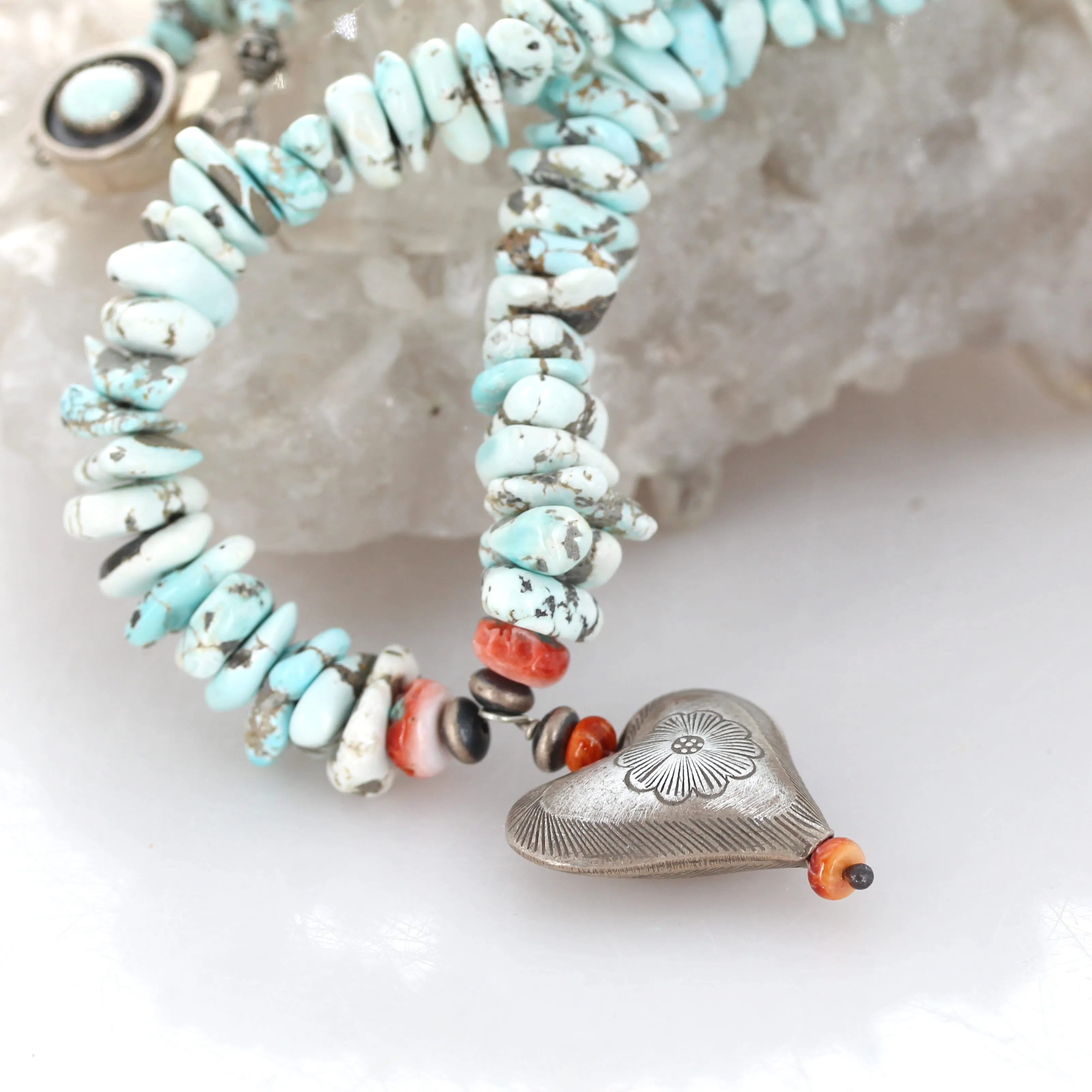 Lone Mountain Turquoise Necklace + Sterling Heart Centerpiece.