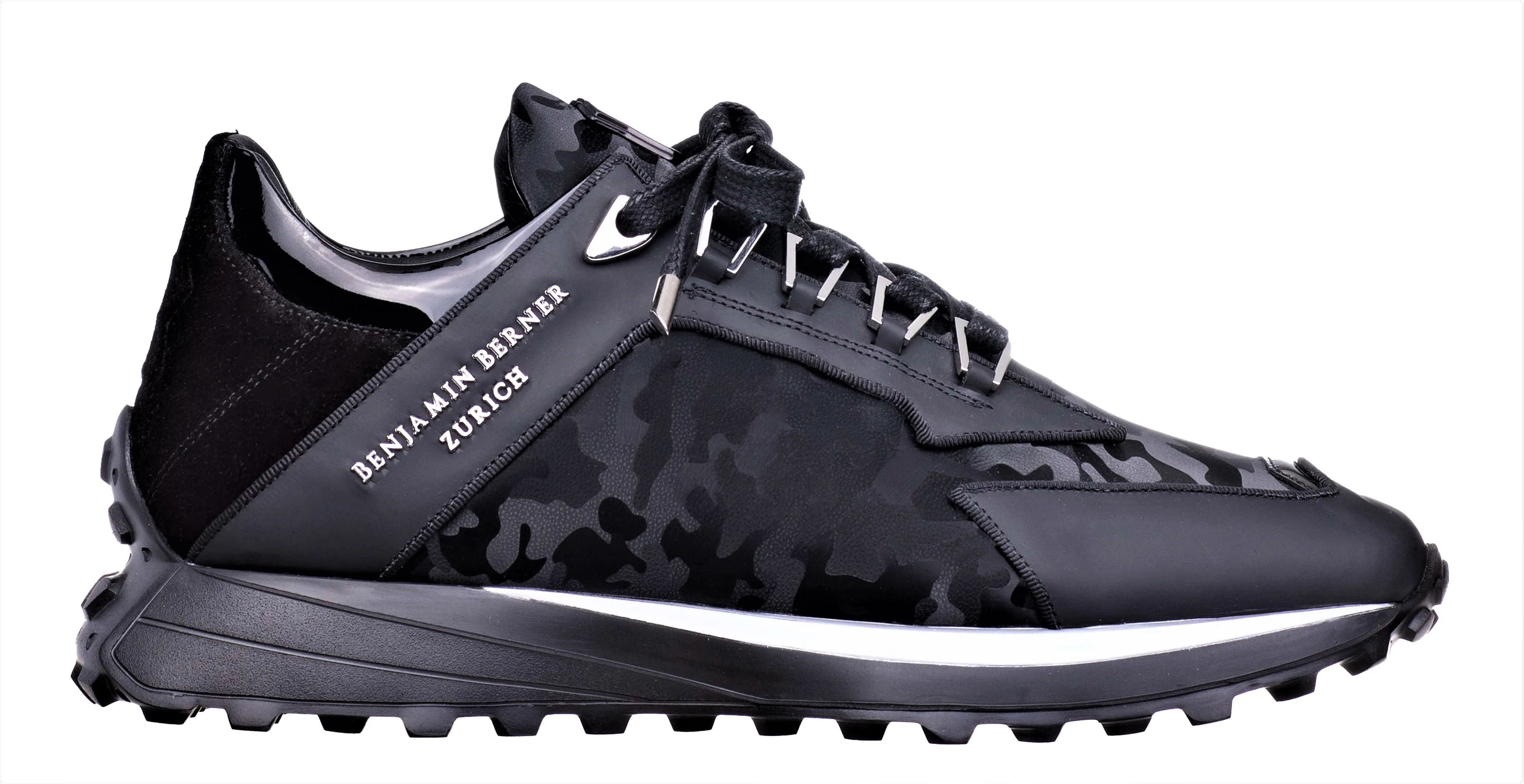 LOW-TOP black reflective camouflage running shoes