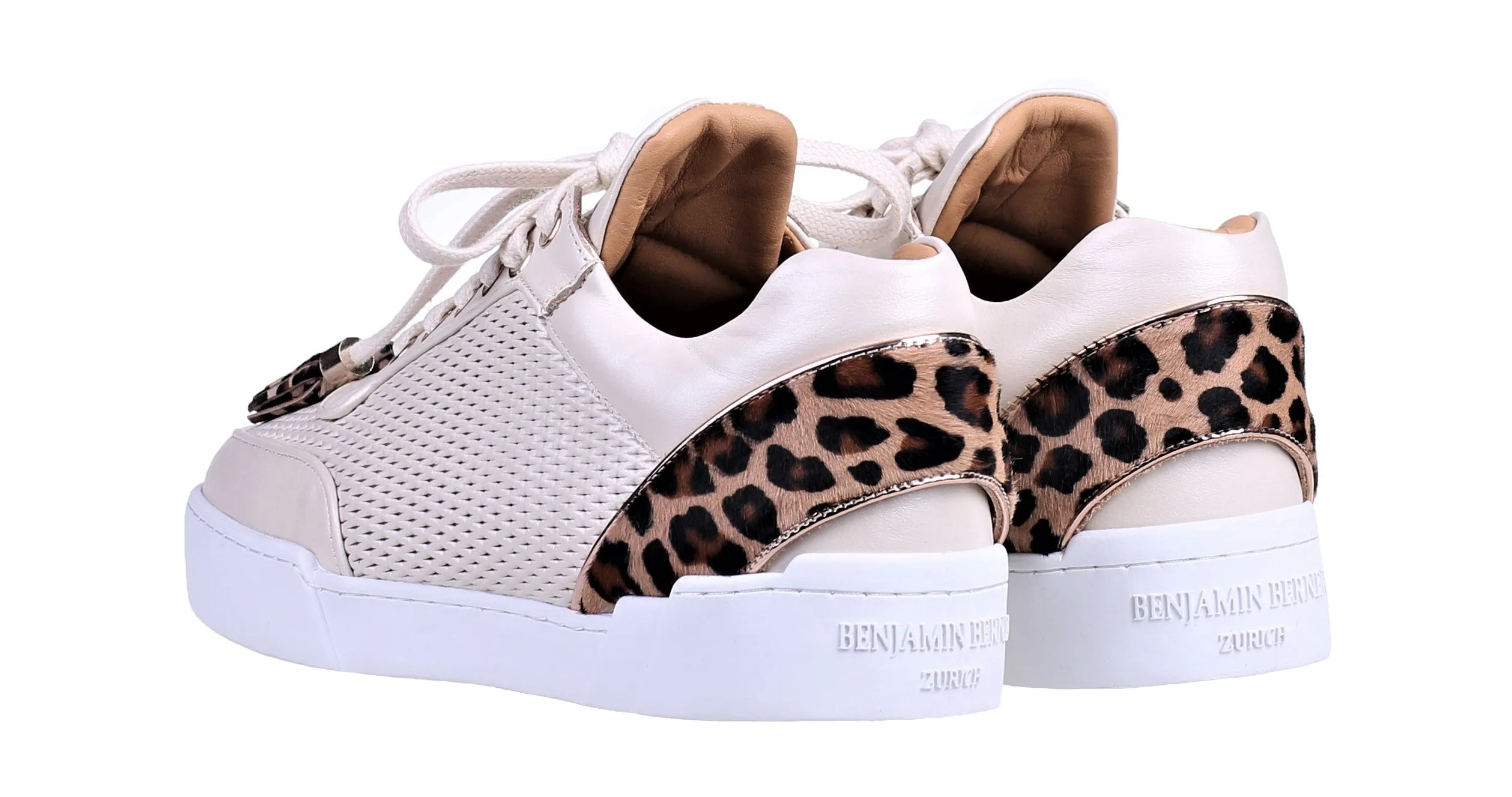 Low-Top Vanilla Cream Silk Finish Leopard Pony Skin Women's Shoes.