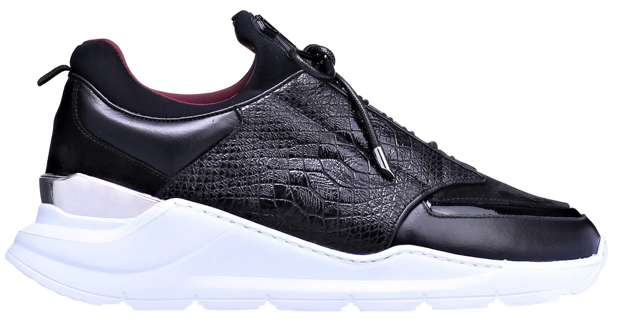 Low-top women's black python washed calfskin-neoprene sneakers