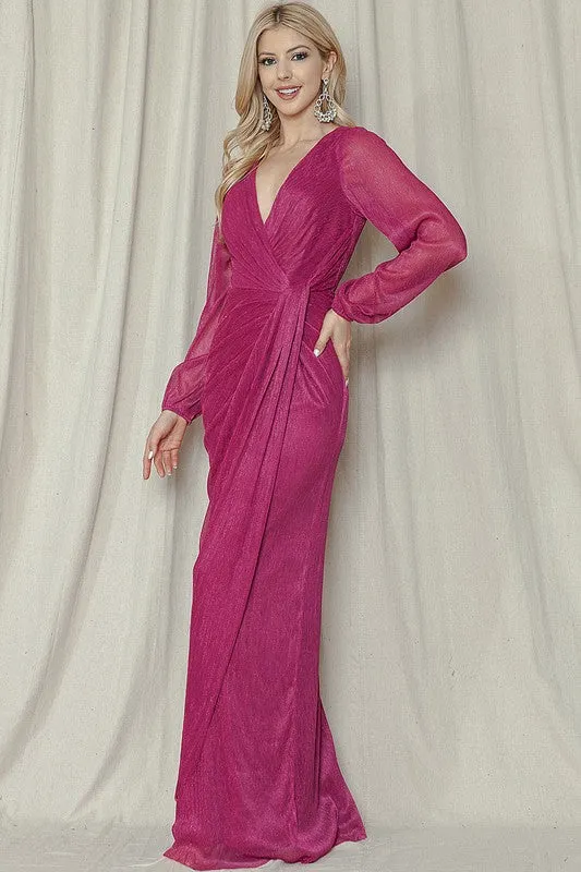 Magenta Shimmer Long Sleeve Dress