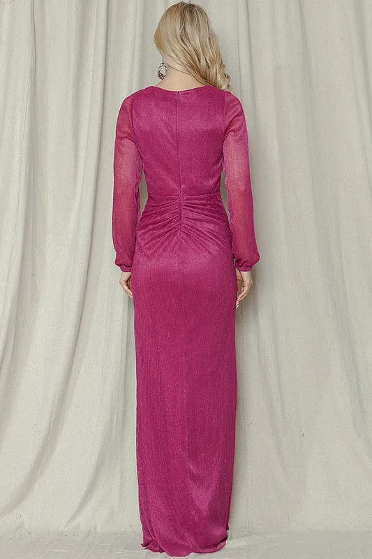 Magenta Shimmer Long Sleeve Dress