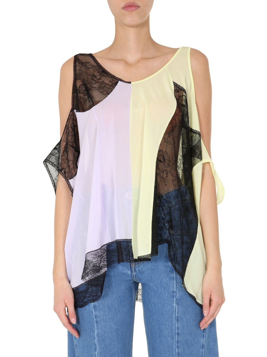 MAISON MARGIELA    COLOUR BLOCK TOP WITH LACE INSERTS