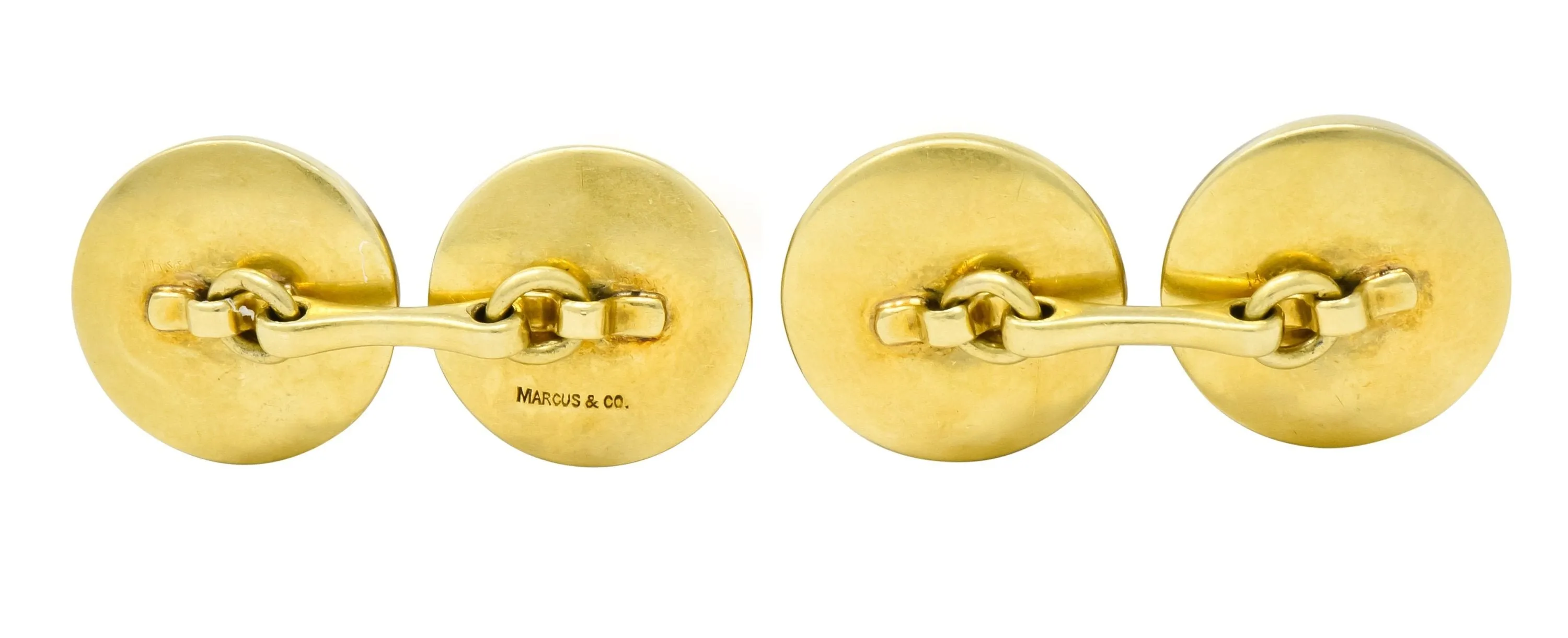 Marcus & Co. Vintage Fishing Cufflinks with Painted Carved Rock Crystal and 14K Gold