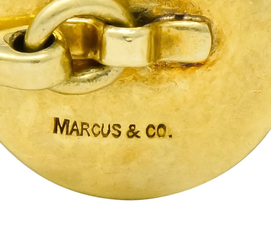 Marcus & Co. Vintage Fishing Cufflinks with Painted Carved Rock Crystal and 14K Gold