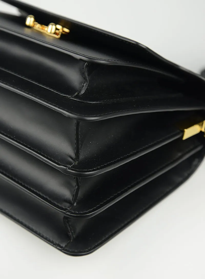 MARNI Borsa Trunk in pelle nera opaca