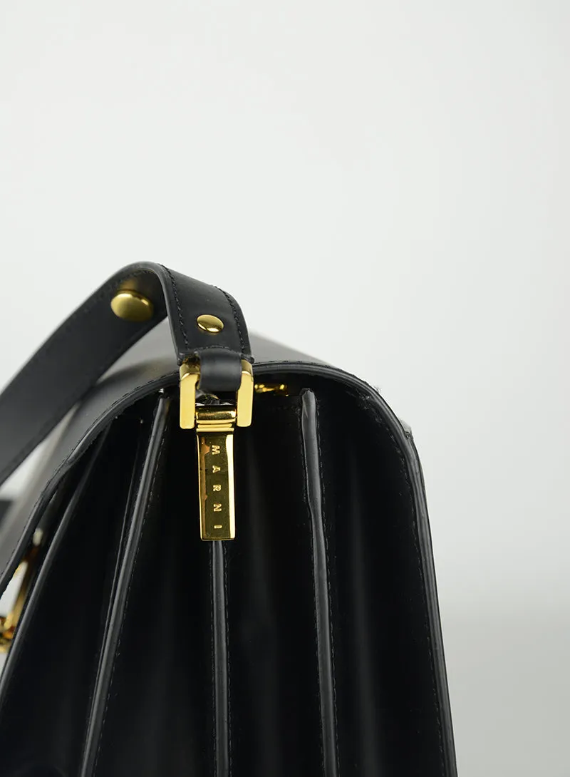 MARNI Borsa Trunk in pelle nera opaca