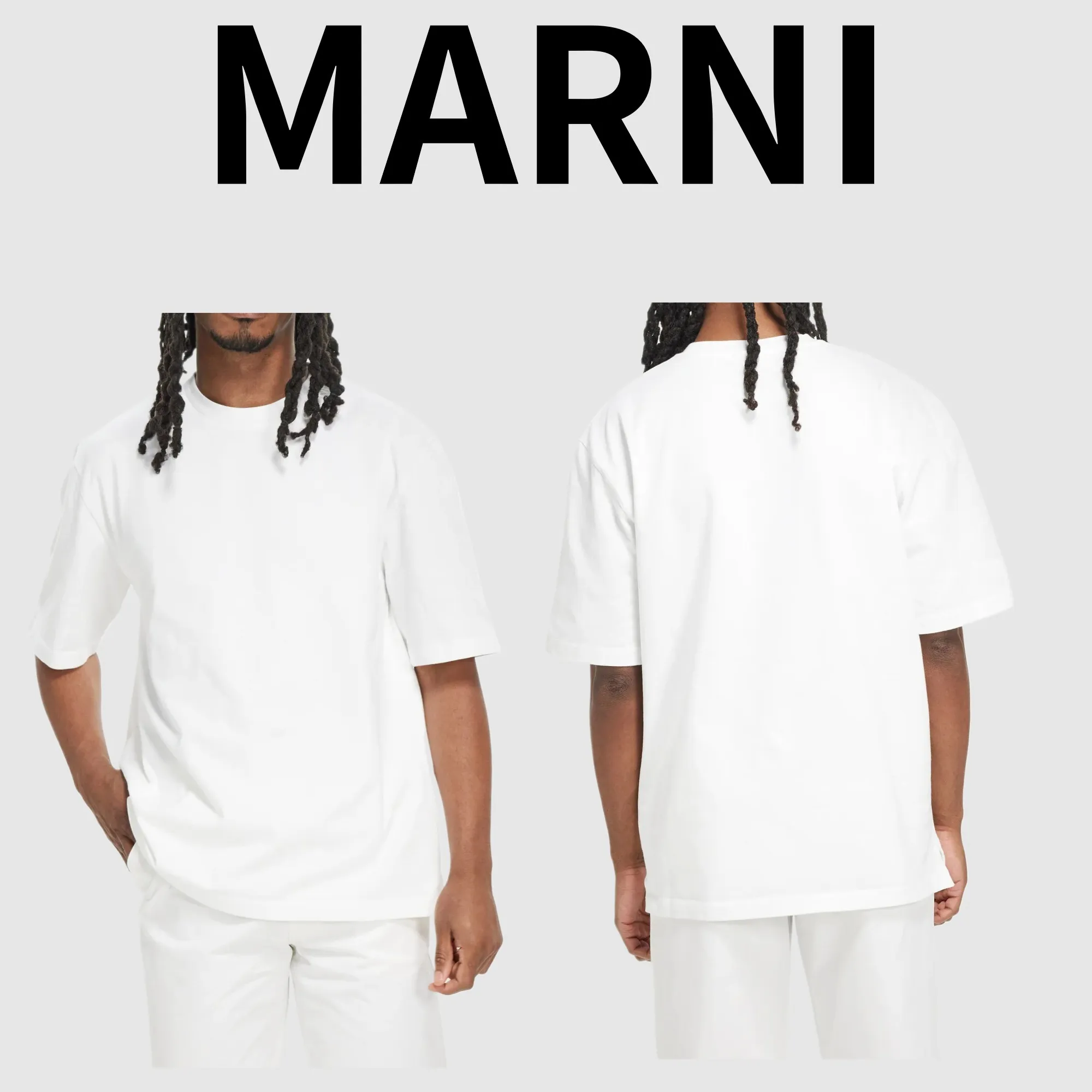 MARNI  |White bio cotton oversized T-shirt with Marni patches