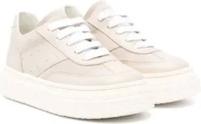 MM6 Maison Margiela Kids logo-patch leather trainers Neutrals