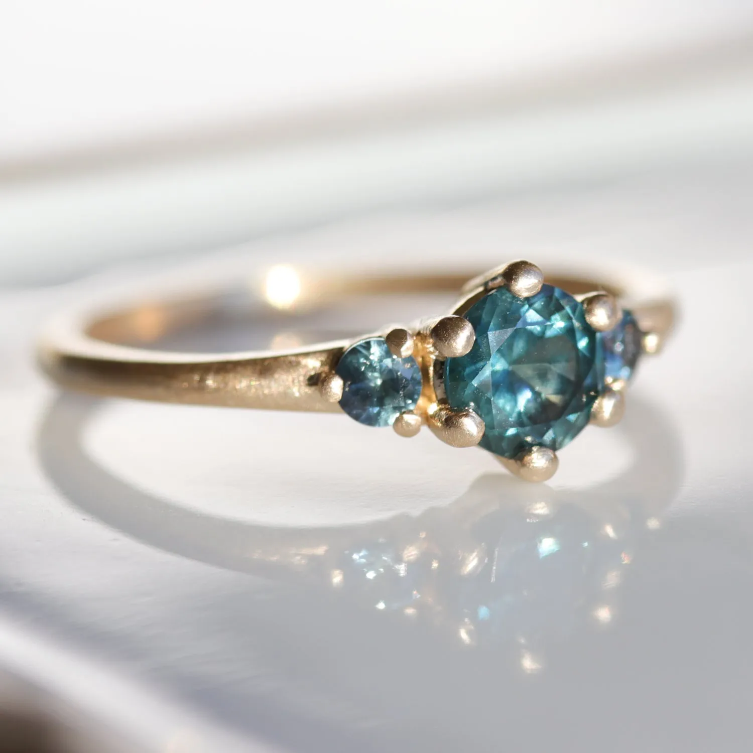 Montana Sapphire Three Stone Ring with Prong Setting