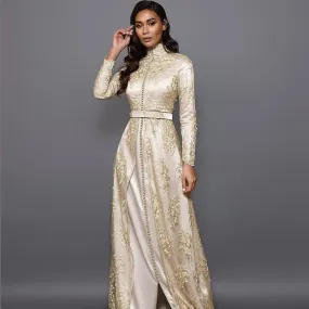 Moroccan Caftan Evening Gowns A-Line Long Sleeve: Moroccan caftan dresses with long sleeves and an A-line silhouette.