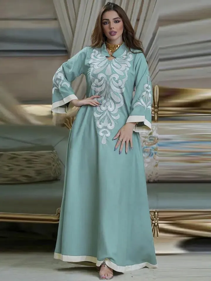 Muslim Abaya Embroidered Kebaya Dress - Long Sleeve Gowns (AB184)