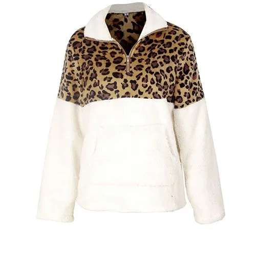 New Long-sleeved Sweater Leopard Pattern Stitching Top