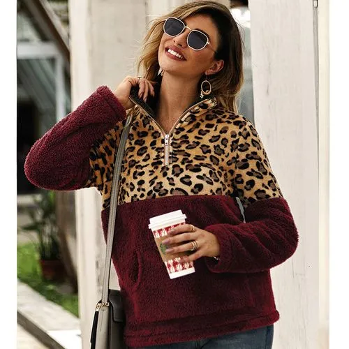 New Long-sleeved Sweater Leopard Pattern Stitching Top