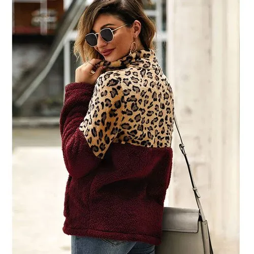 New Long-sleeved Sweater Leopard Pattern Stitching Top