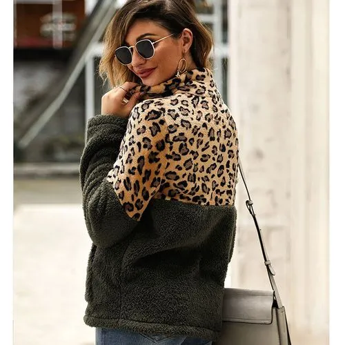 New Long-sleeved Sweater Leopard Pattern Stitching Top