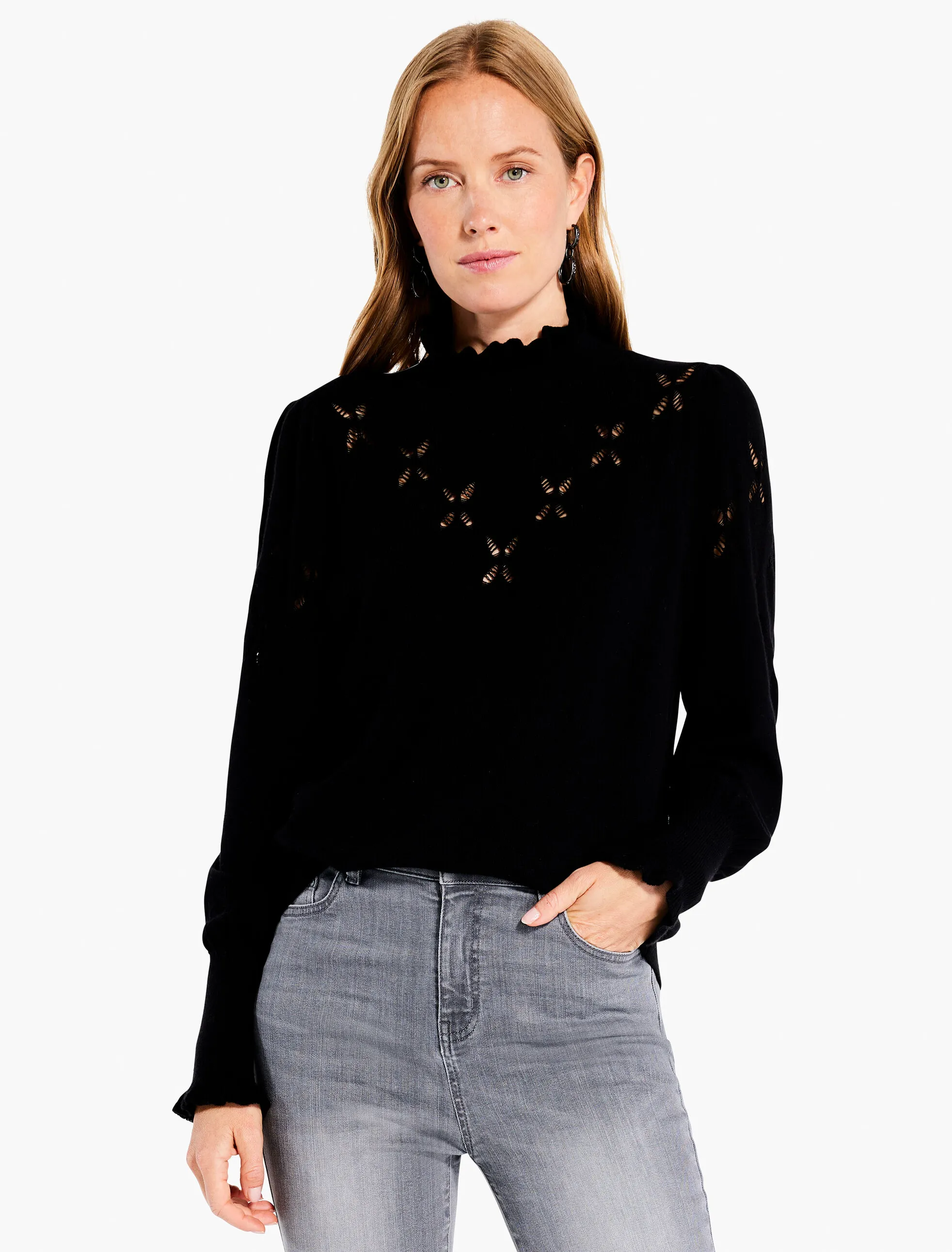 Nic + Zoe sweater, Pointelle Pip mockneck