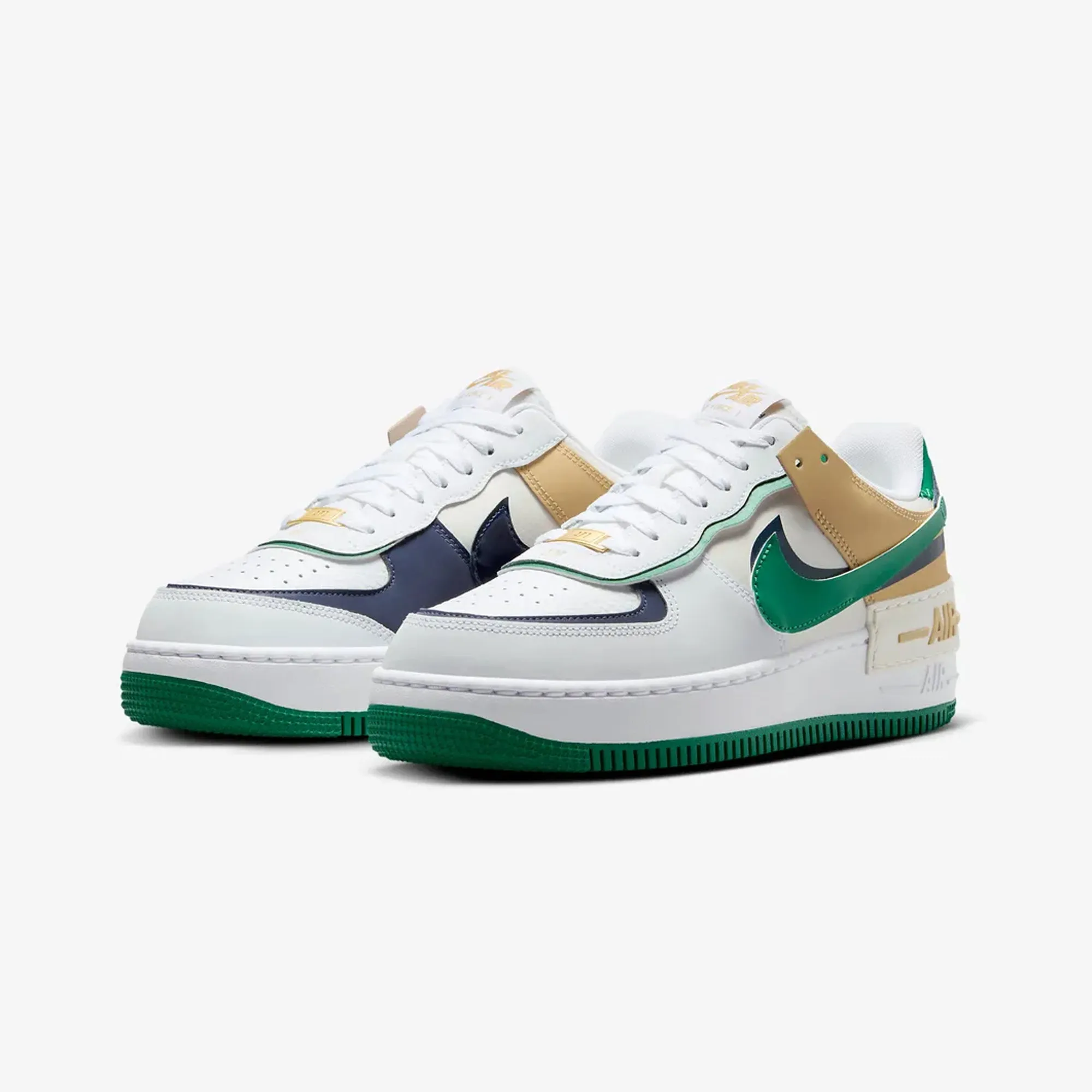 Nike Women's Air Force 1 Shadow sneakers in White/Midnight Navy/Malachite/Sesame