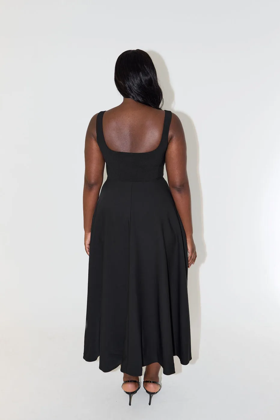 Odd Muse Ultimate High Waist Square Neck Midi Dress Black.