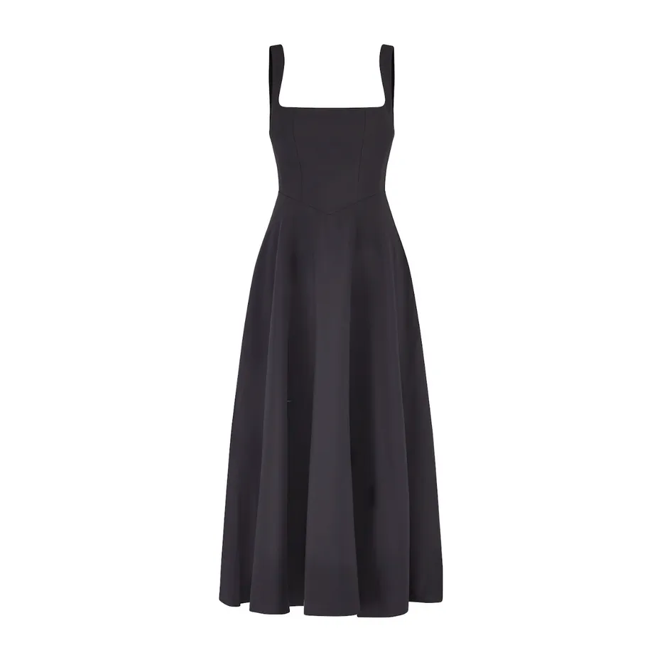 Odd Muse Ultimate High Waist Square Neck Midi Dress Black.