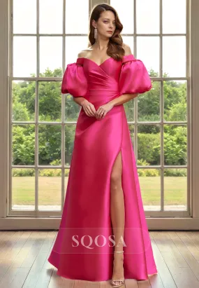 Off Shoulder Satin Pleated Cocktail Dress for Wedding - Long Mother of the Bride Dress