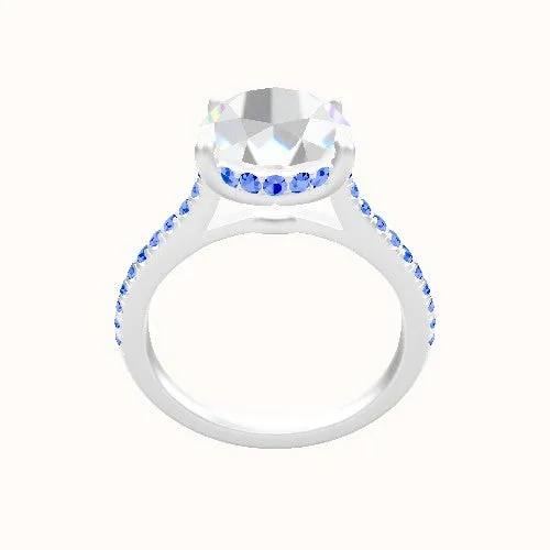 Pave Cathedral Engagement Ring - Low Set Pave & Hidden Halo Head