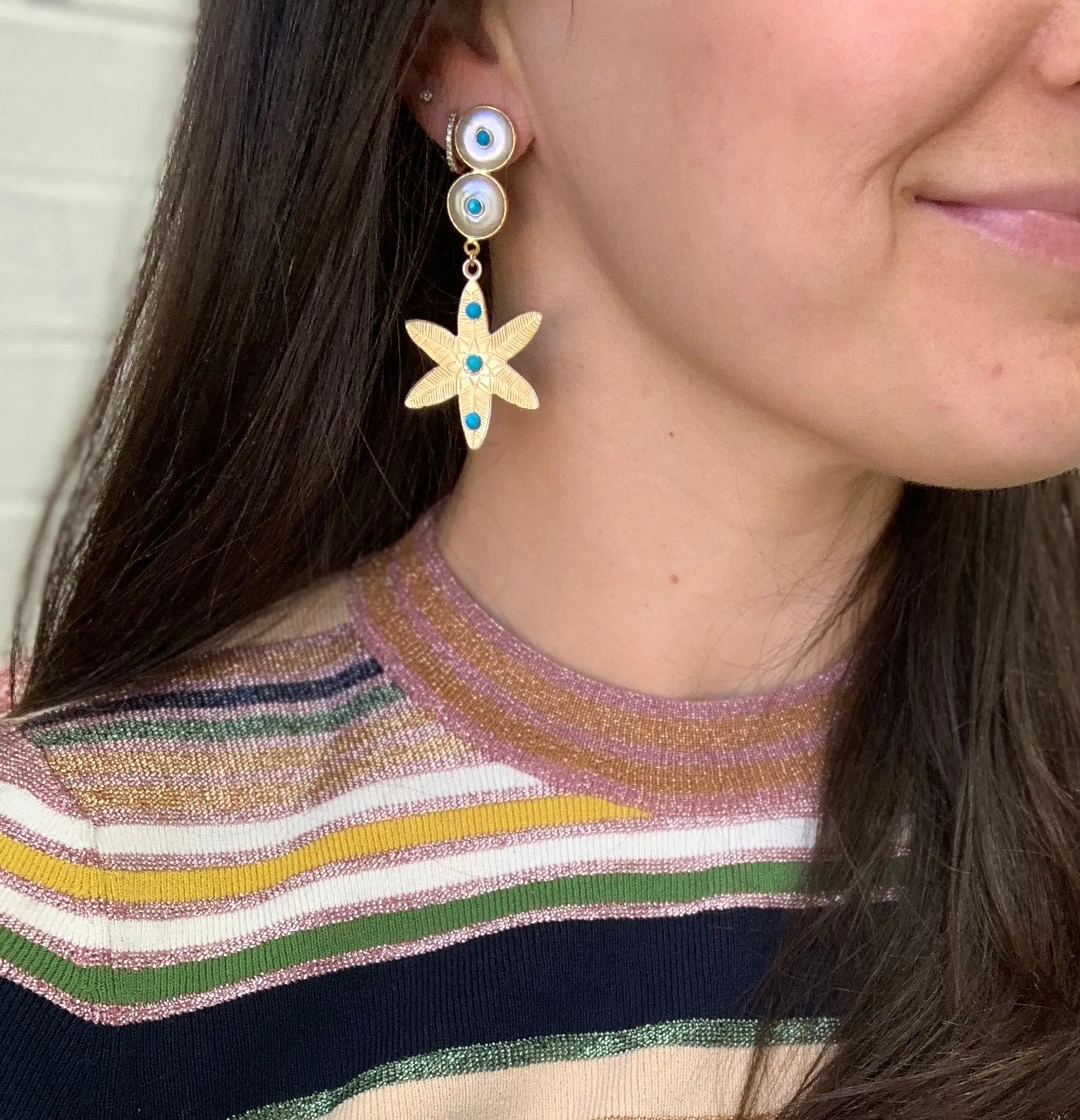 Pearl and Turquoise Flower Earrings