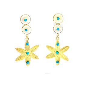 Pearl and Turquoise Flower Earrings