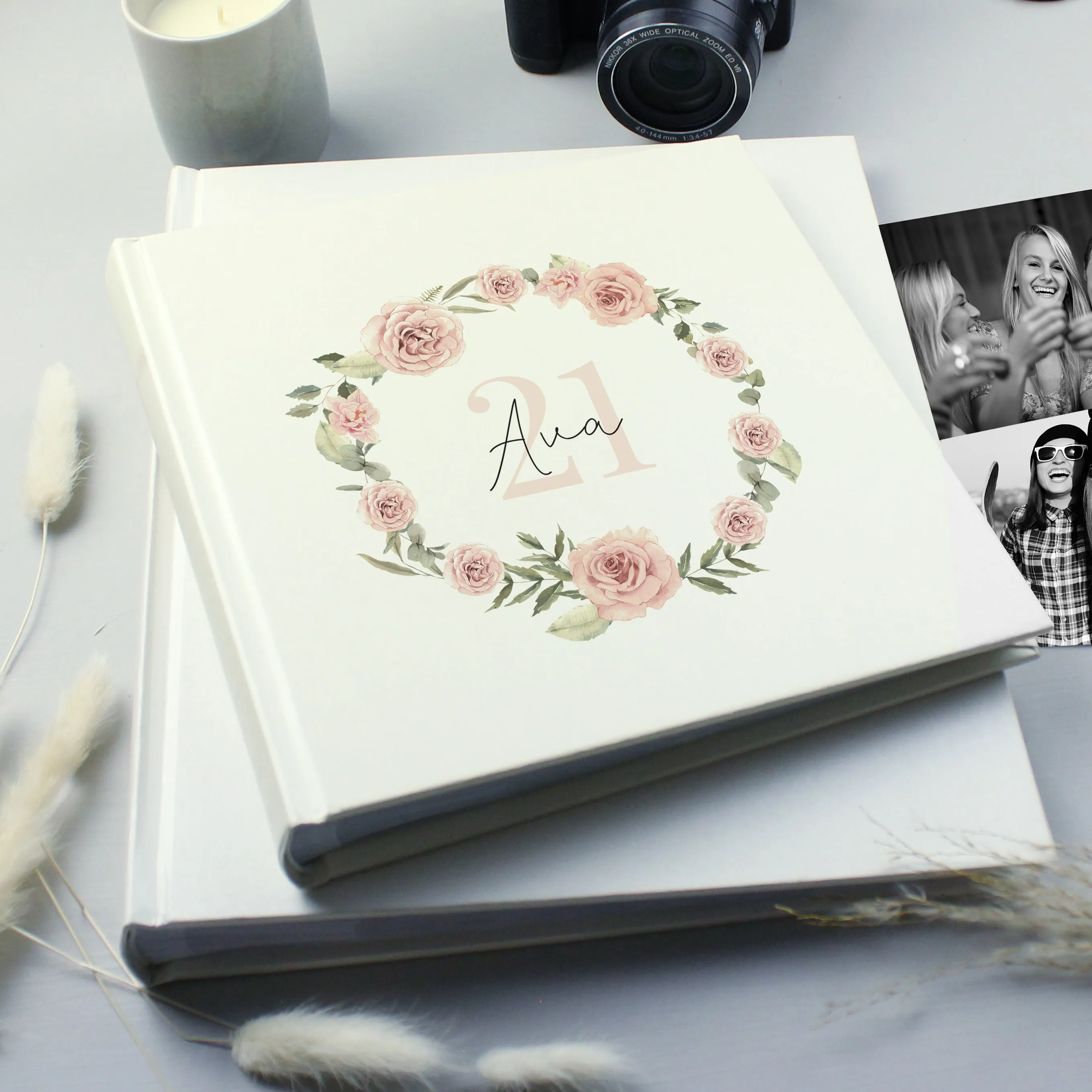 Personalized Flower Wreath Square Photo Album