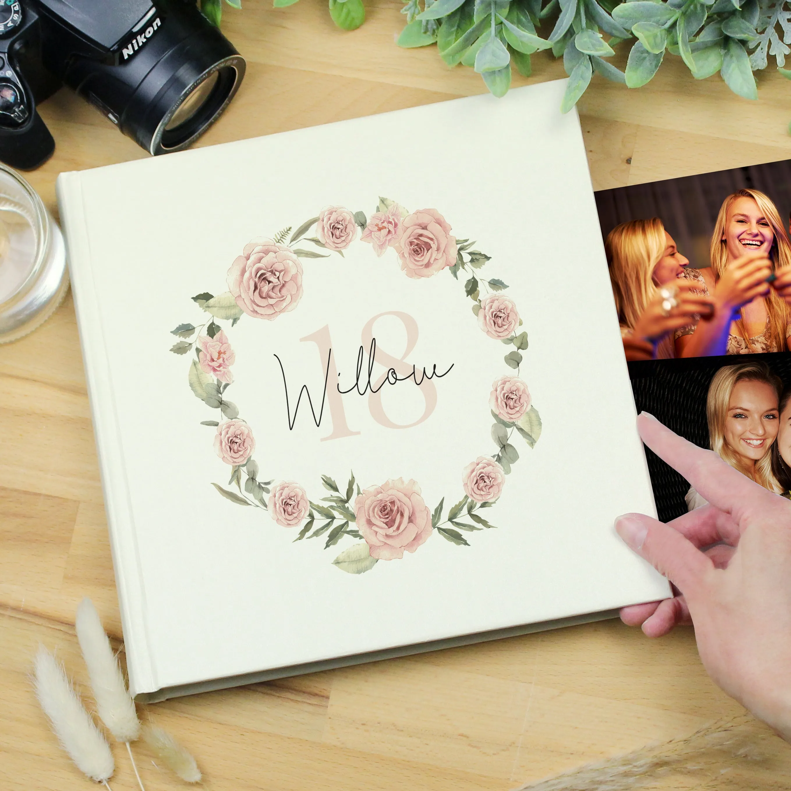 Personalized Flower Wreath Square Photo Album