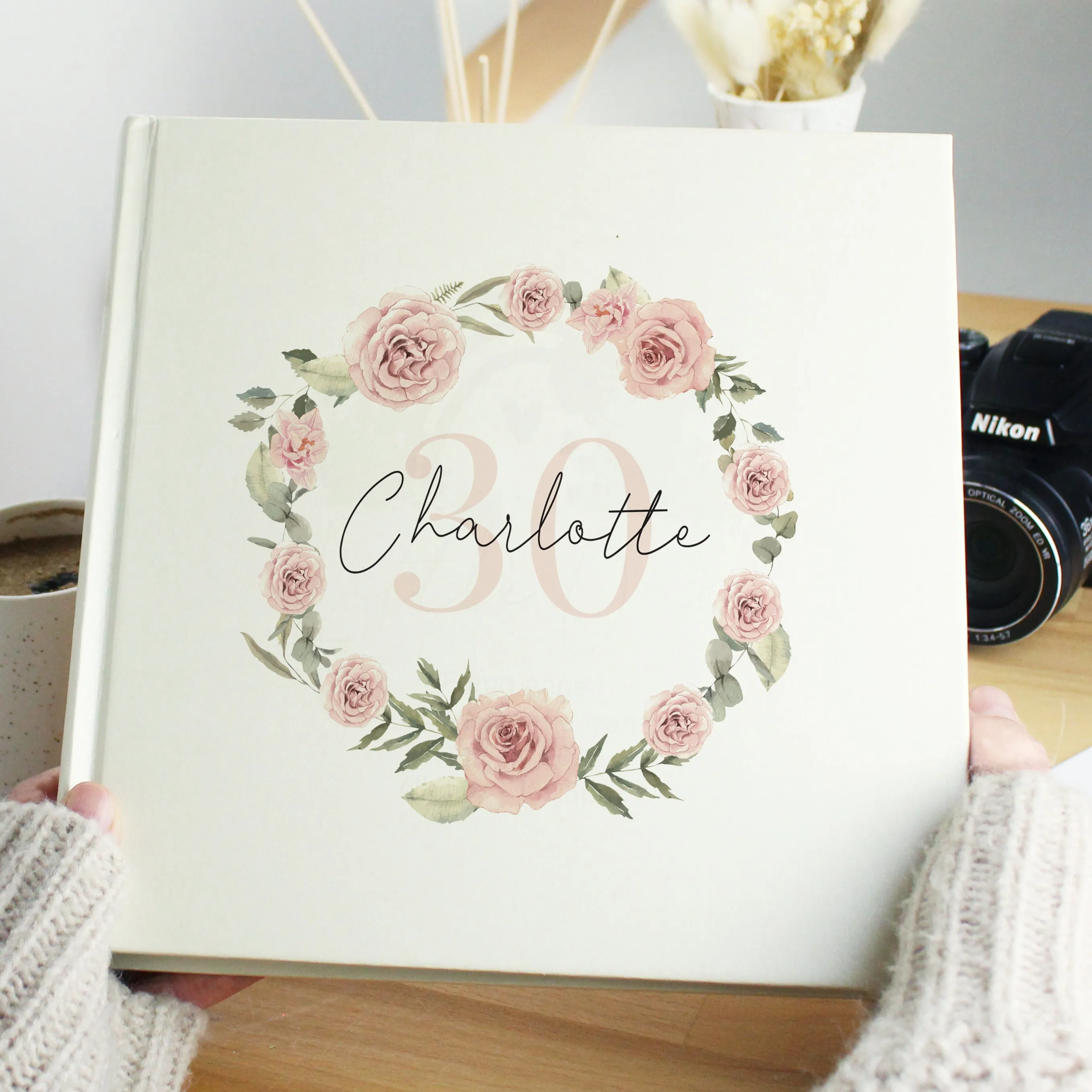 Personalized Flower Wreath Square Photo Album