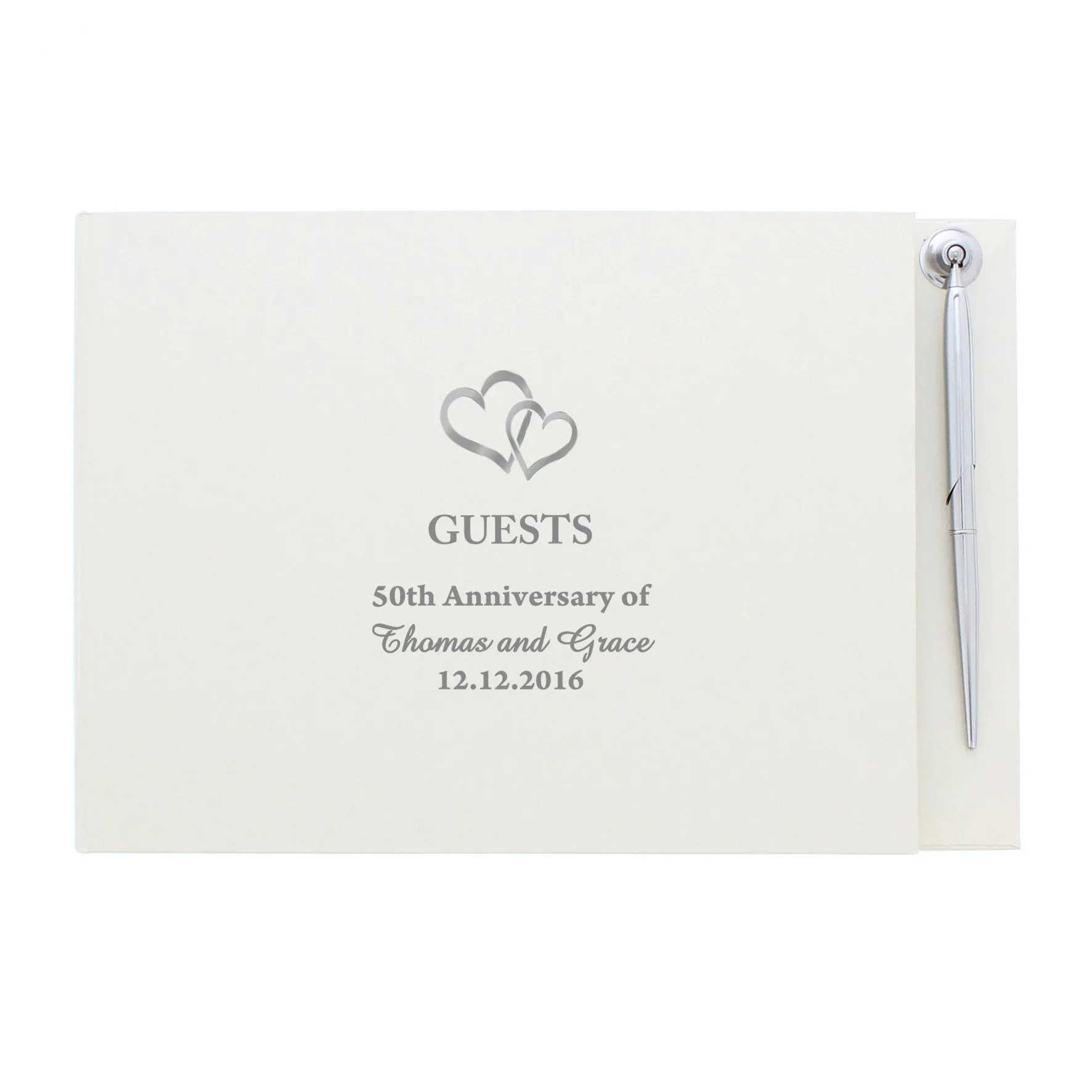 Personalized Heart Design Hardcover Wedding Guest Book and Pen