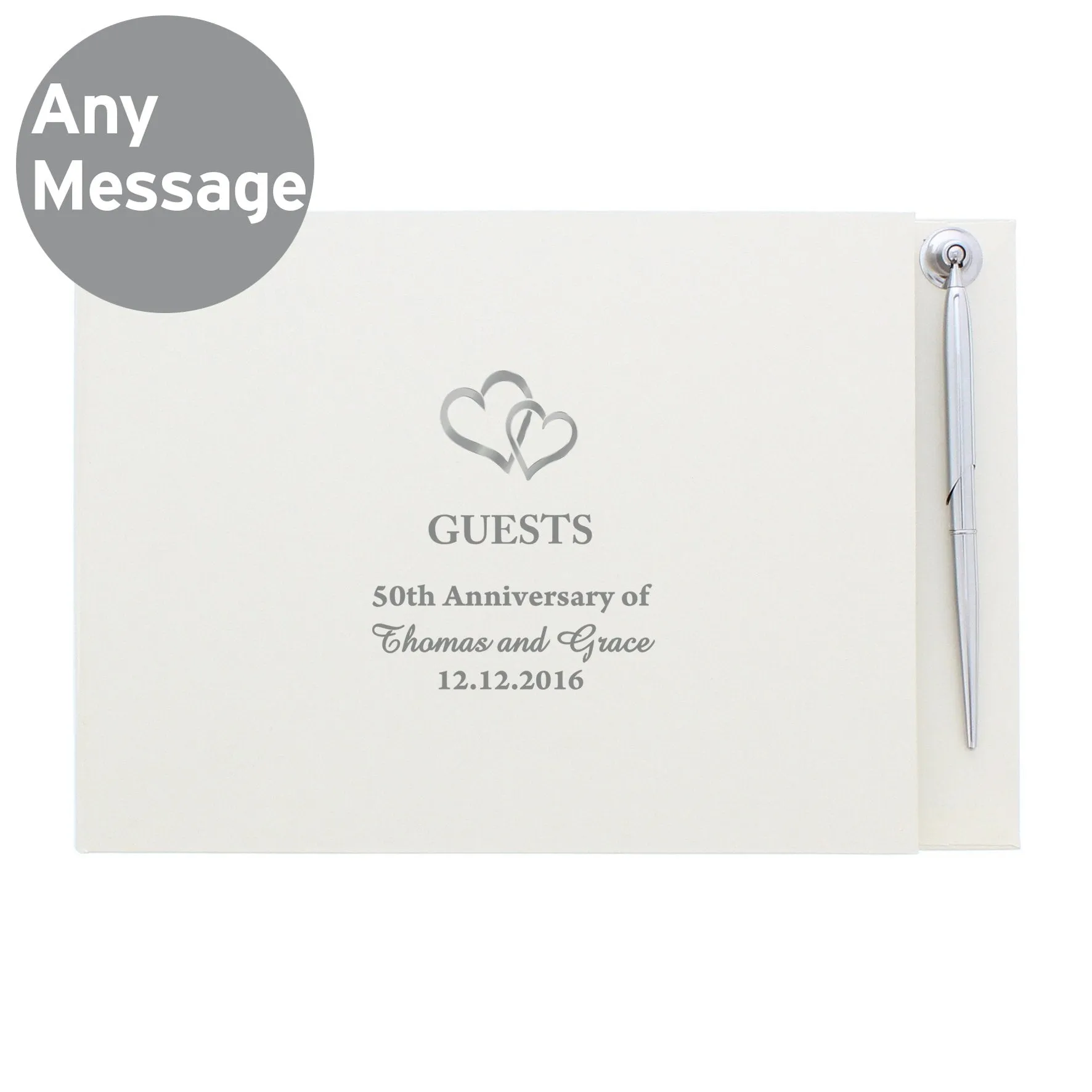 Personalized Heart Design Hardcover Wedding Guest Book and Pen