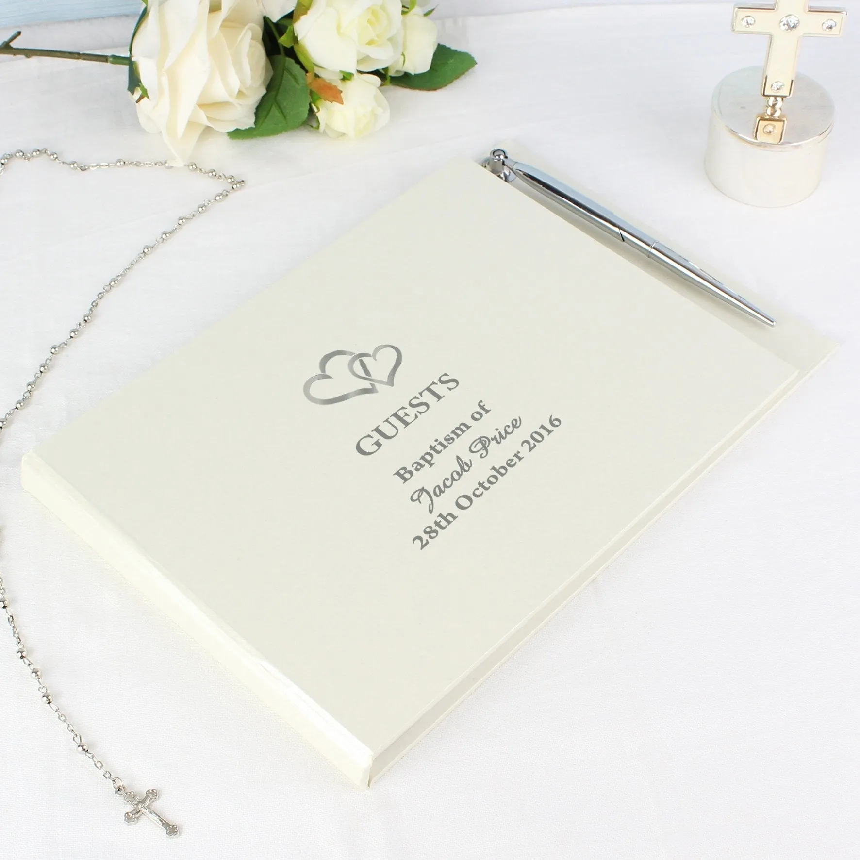 Personalized Heart Design Hardcover Wedding Guest Book and Pen