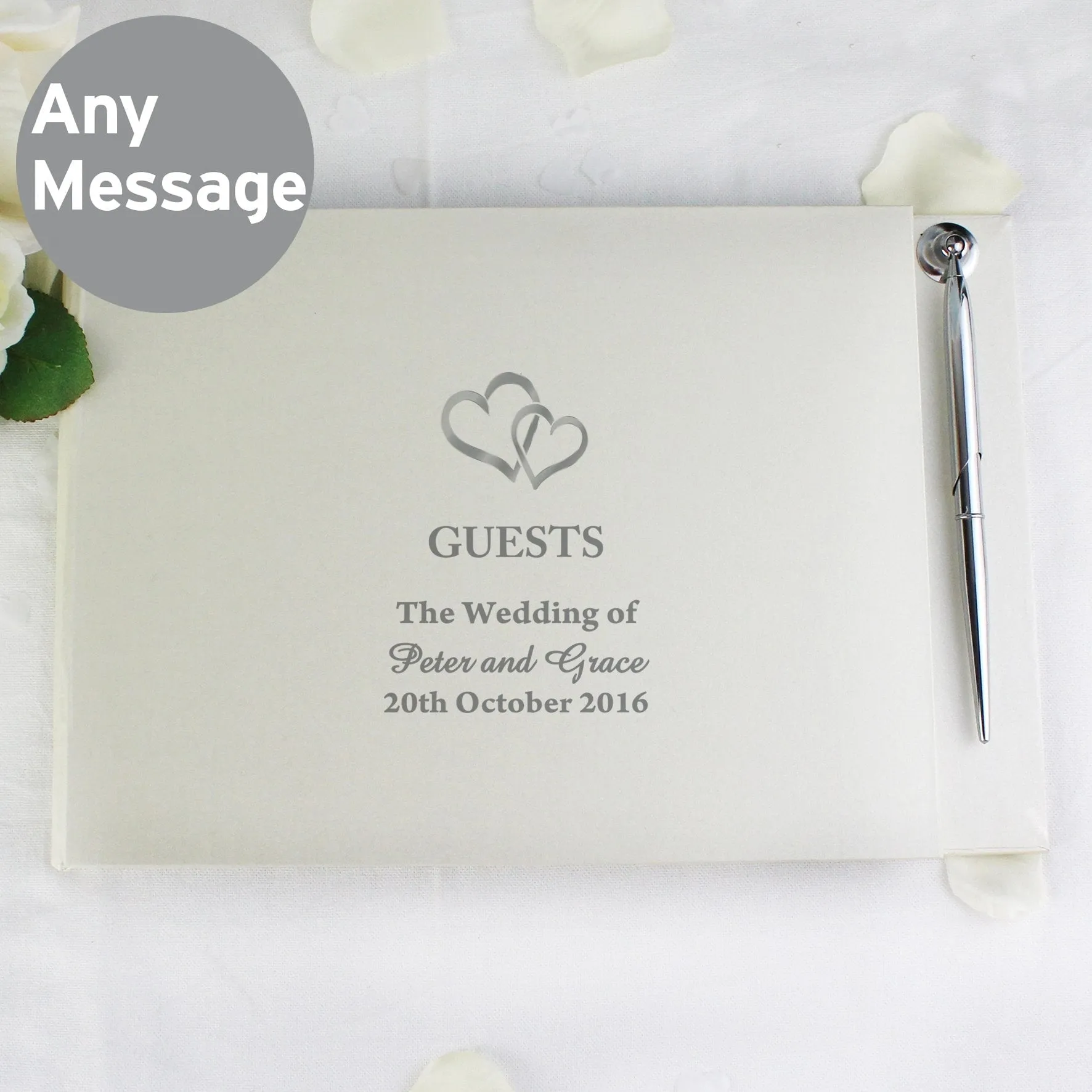 Personalized Heart Design Hardcover Wedding Guest Book and Pen