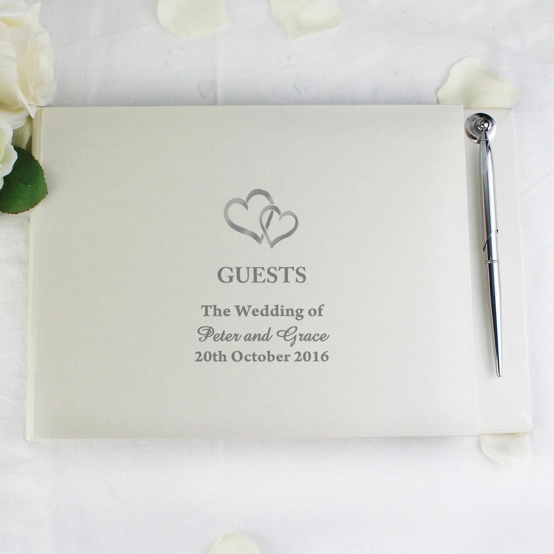 Personalized Heart Design Hardcover Wedding Guest Book and Pen