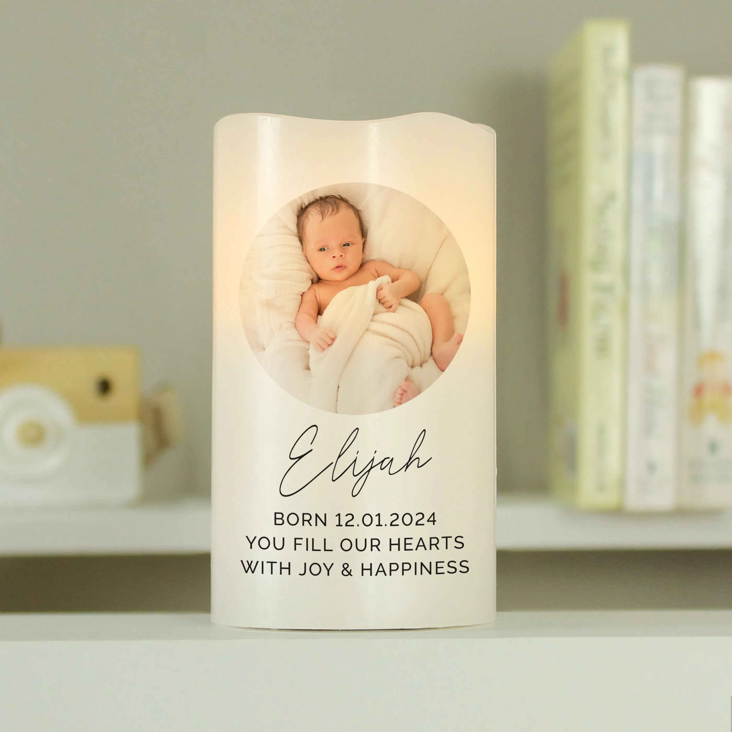 Personalized Photo LED Candle for Weddings, Anniversaries, Newborn Baby & Memorials - Customizable Design and Easy Upload