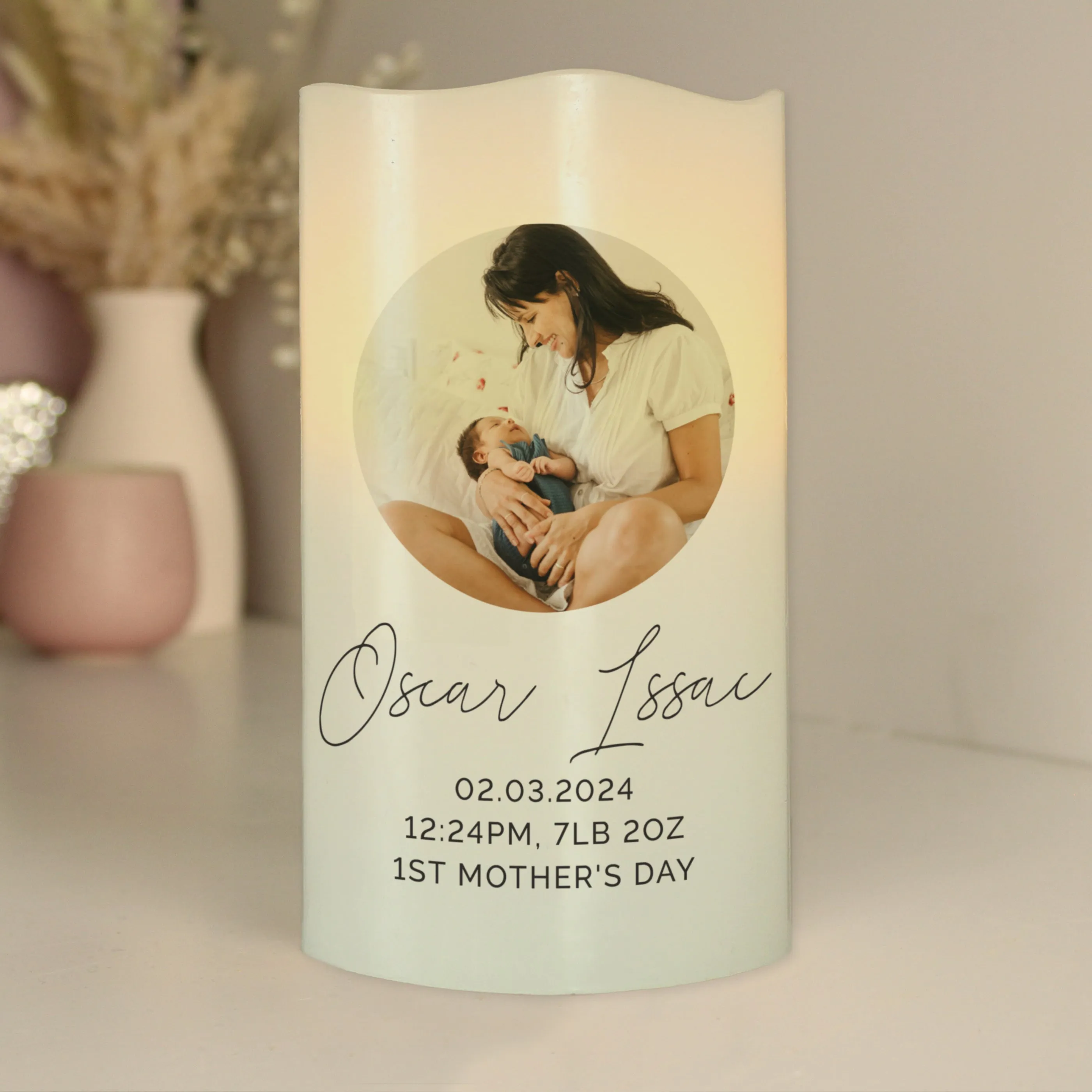 Personalized Photo LED Candle for Weddings, Anniversaries, Newborn Baby & Memorials - Customizable Design and Easy Upload