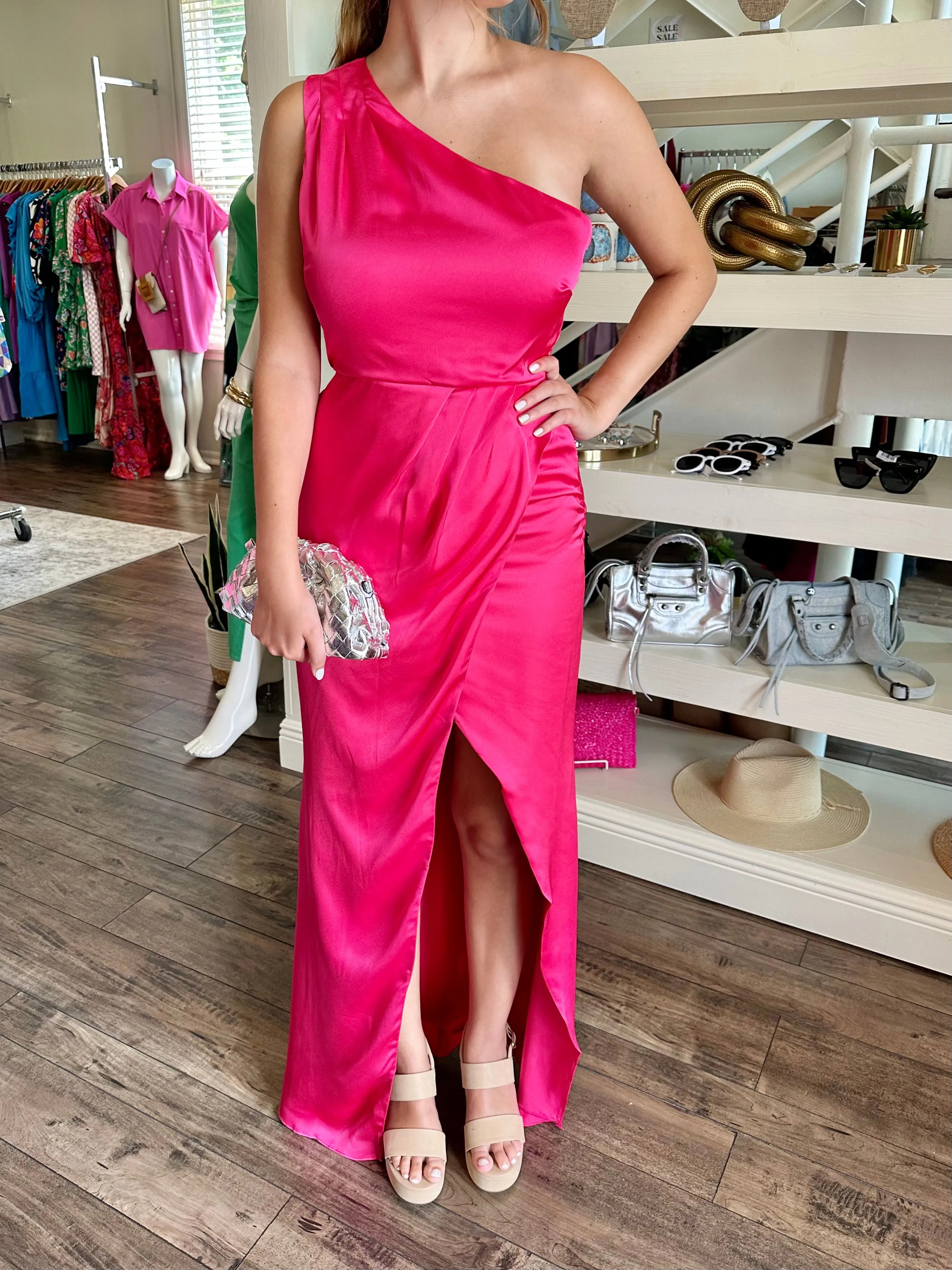 Pink One Shoulder Dress