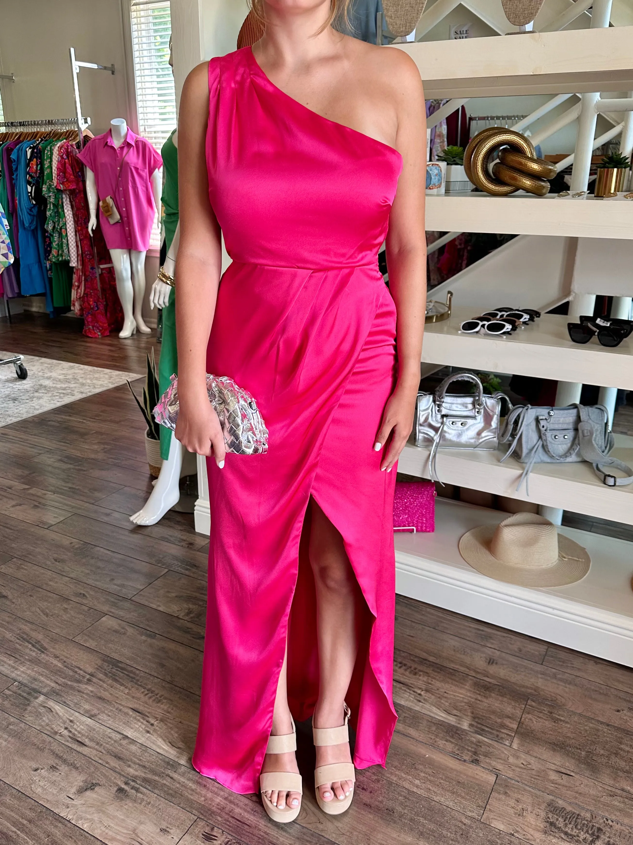 Pink One Shoulder Dress