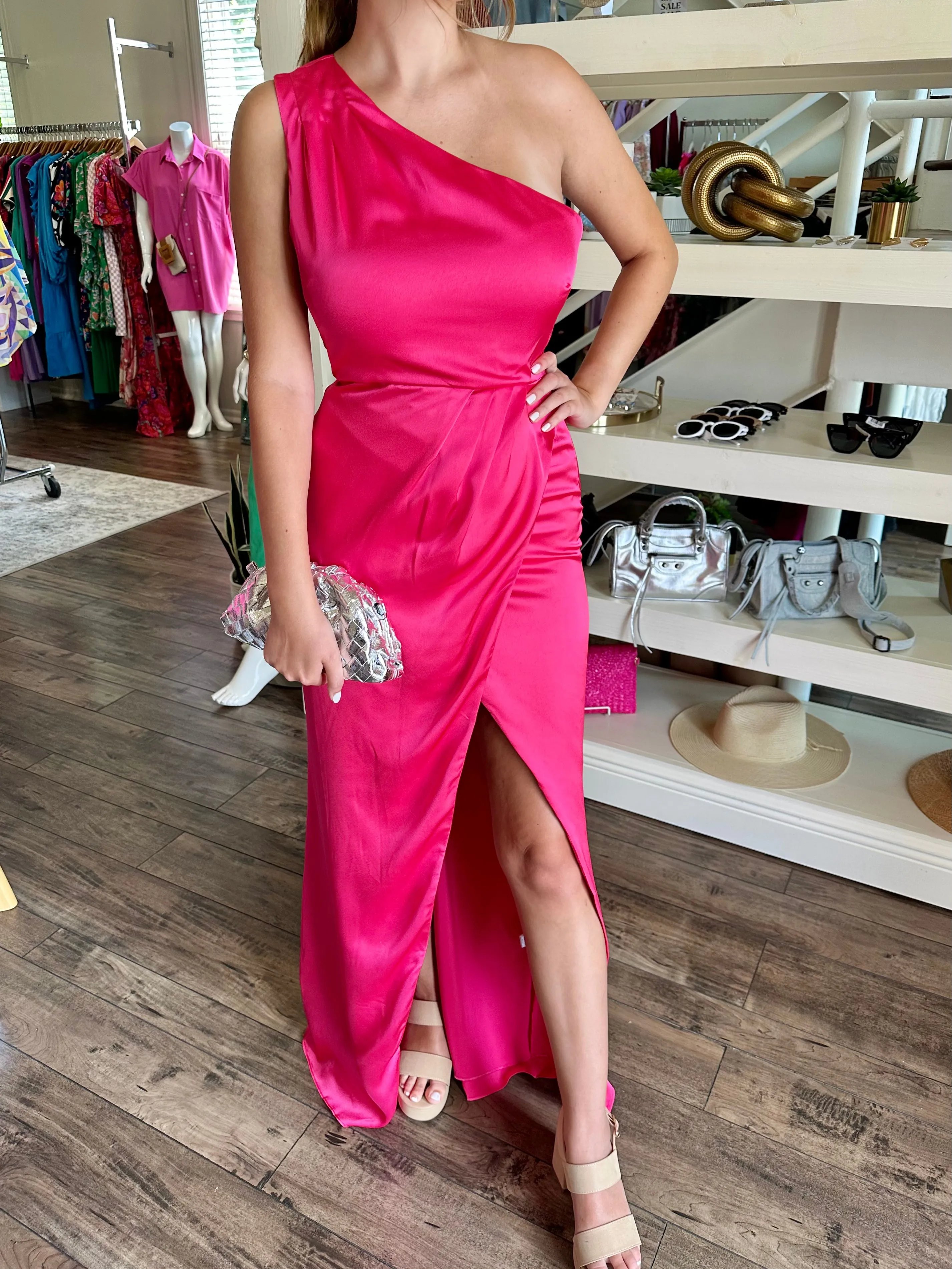 Pink One Shoulder Dress