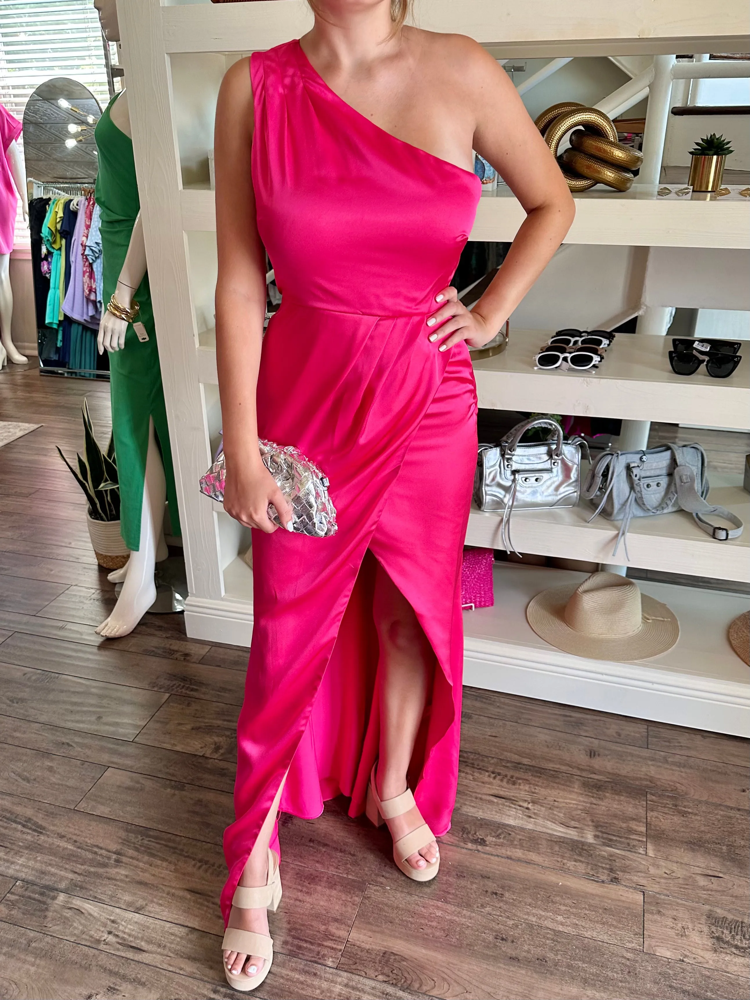 Pink One Shoulder Dress