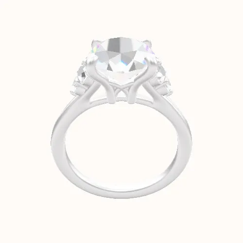 Plain Band with Round Sidestone Trio Engagement Ring With X Gallery Head