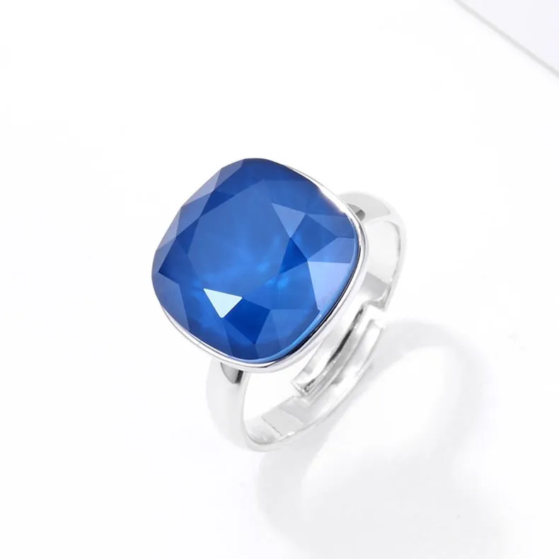 Platinum Plated Ring with Swarovski Crystal - Colorful Free Size