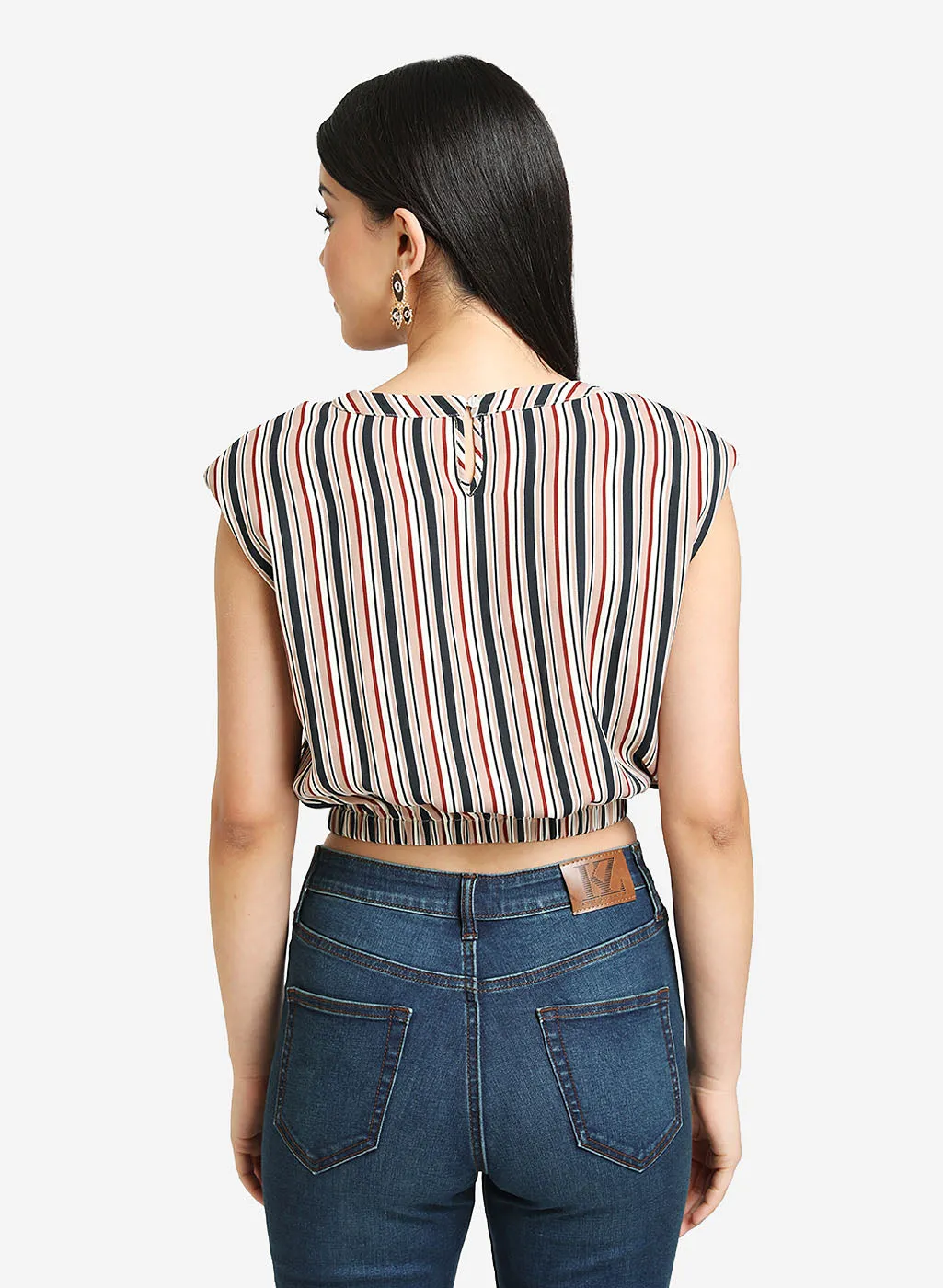 Printed Stripe Top With Shoulder Pads - Buy Now.