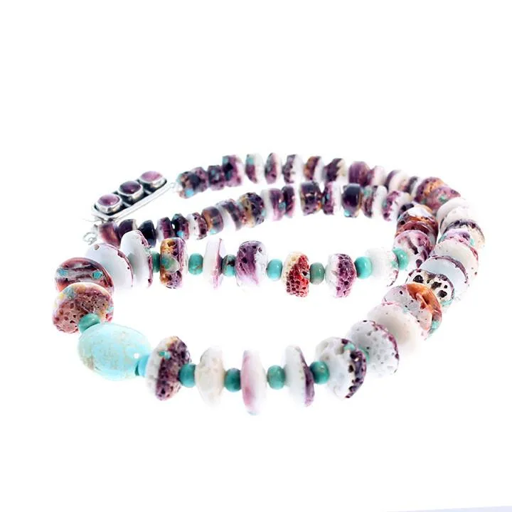 Purple Spiny Oyster Nevada Turquoise Necklace 22