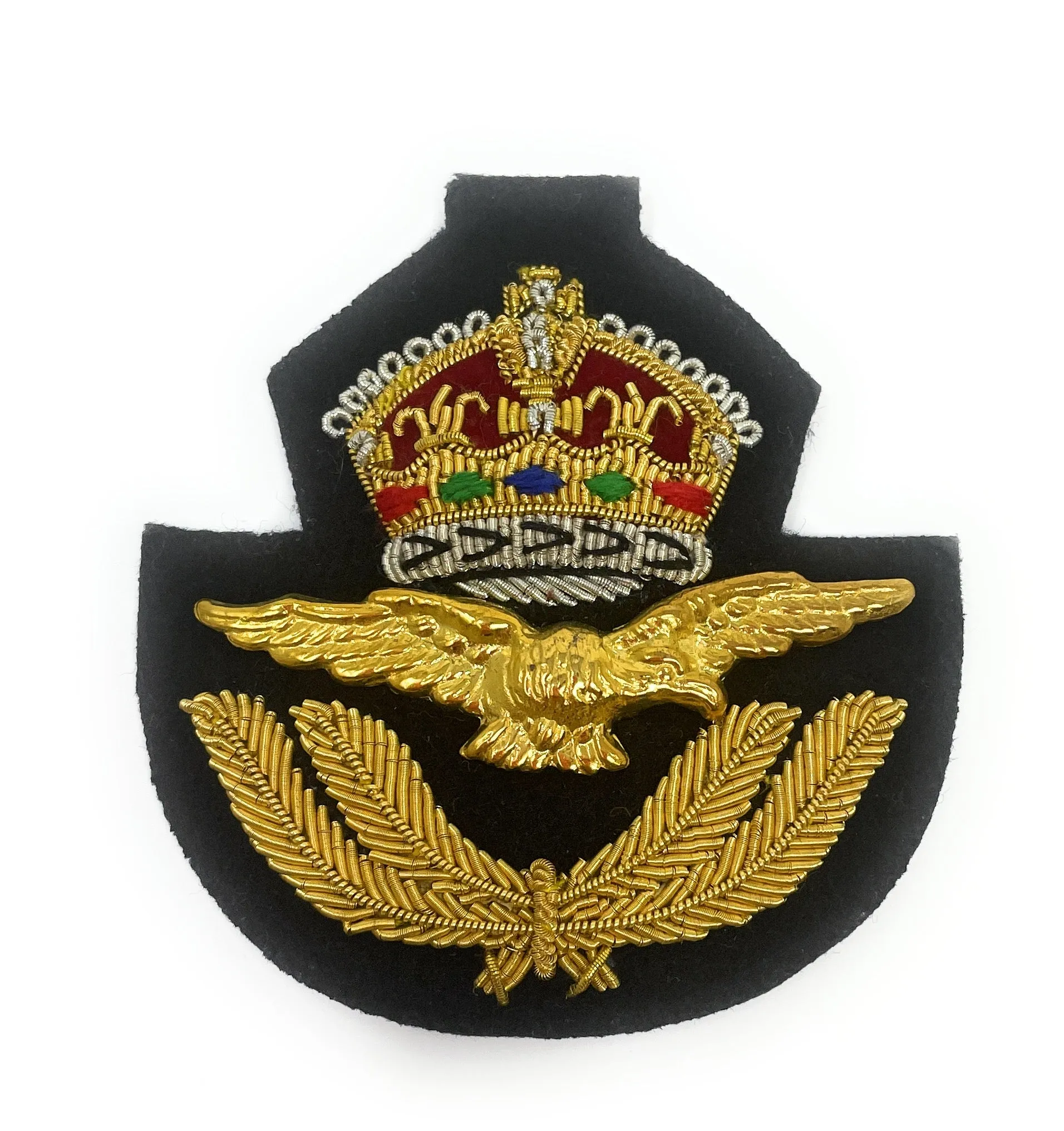 RAF Forage Cap Badge with Navy Backing and Tudor Crown