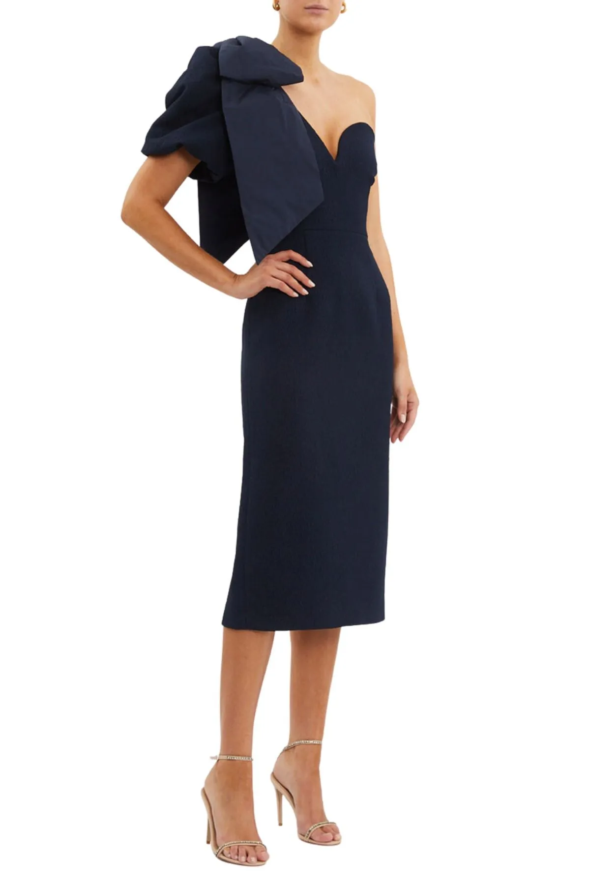 Rebecca Vallance navy blue Bon Ami puff sleeve midi dress - RRP $699