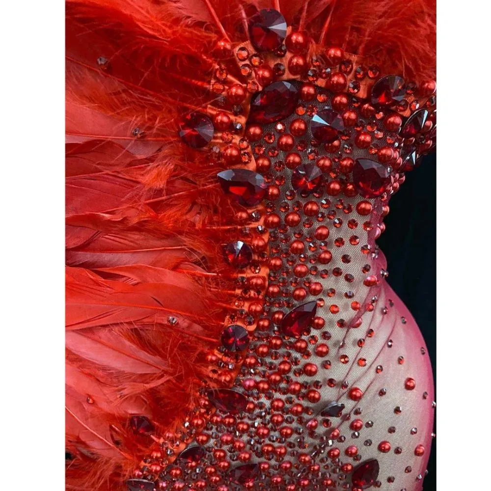 Red Diamante Feather Dress